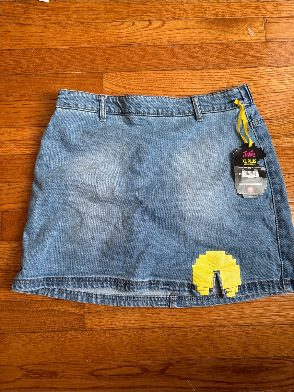 Justice Blue Denim Mini Skirt with Yellow Patch